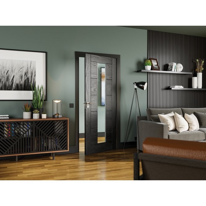 Deanta Seville Brushed Black Oak Glazed 1 Lite Door