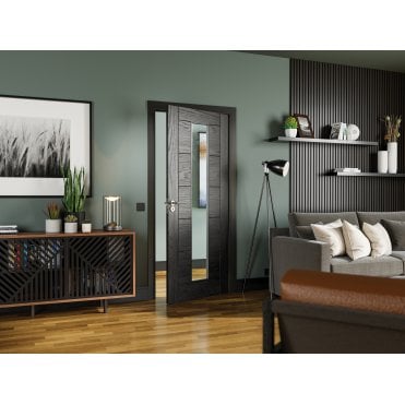 Seville Brushed Black Oak Glazed 1 Lite Door