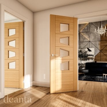 Seville Prefinished Oak Glazed 4 Lite Slanted Door