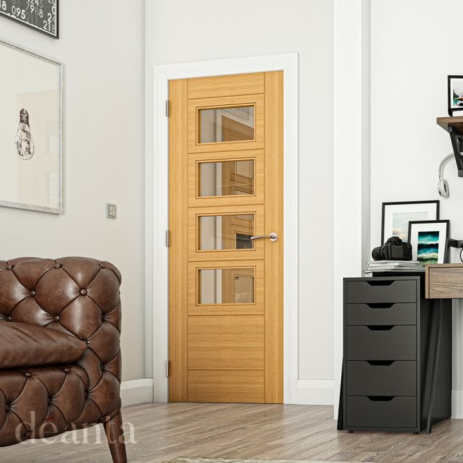 Deanta Seville Prefinished Oak Glazed 4 Lite Square Door