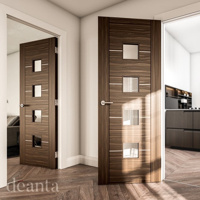 Deanta Valencia Prefinished Walnut 4 Lite Glazed Door