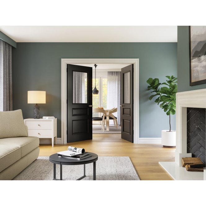 Deanta Windsor Black Prefinished Bevelled Glaze Door