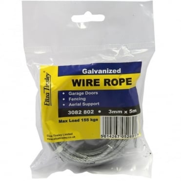 3mm Wire Rope Galvanised 5m Length (Box of 10)
