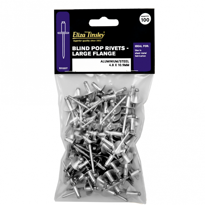 Eliza Tinsley 4.8X16.3 Aluminium Blind Pop Rivets - Large Flange - Box of 5 Packs of 100 Pieces