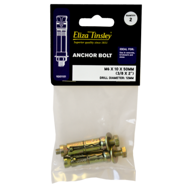 M8 X 10L Anchor Bolts - Box of 5 Packs of 2 Pieces