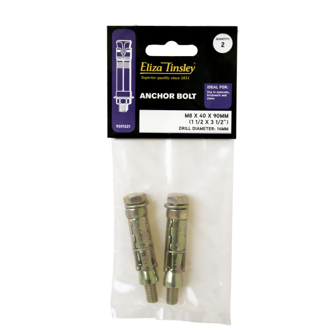 Eliza Tinsley M8 X 40L Anchor Bolts - Box of 5 Packs of 2 Pieces