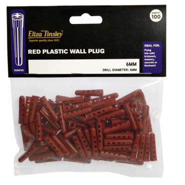 Red Plastic Wall Plugs - Box of 5 Packs of 100 Pieces