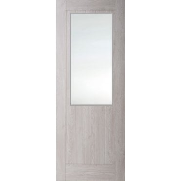 Mexicano Internal Smokey Grey Laminated Half Light Door - Crystal Cut Sandblast