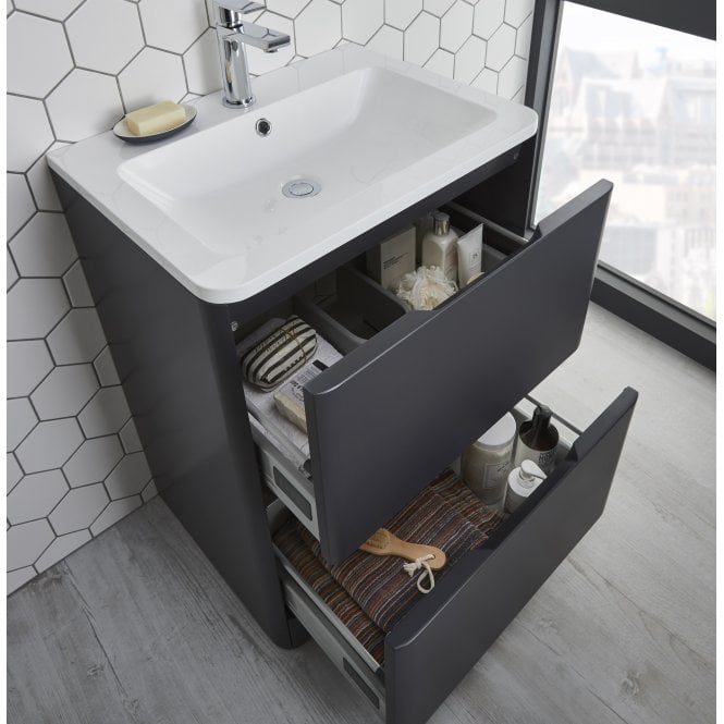 Highlife Bathrooms Fife 600 Floor standing 2 Drawer Unit Slate