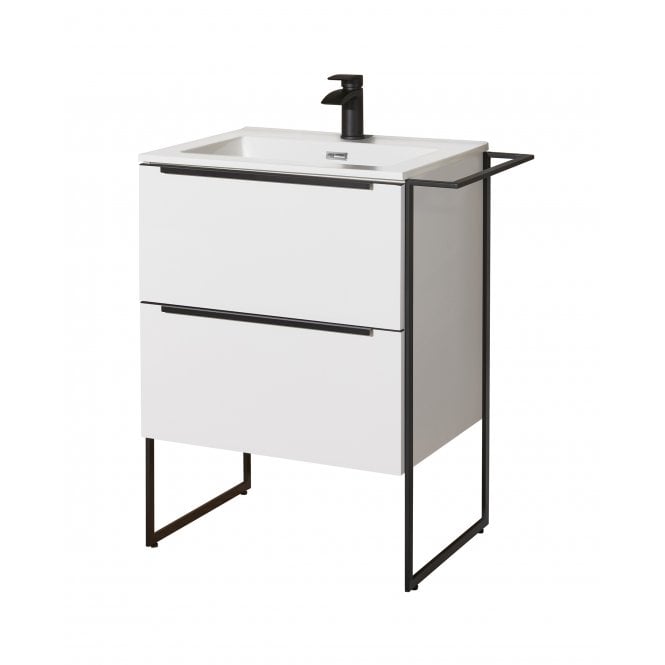 Highlife Bathrooms Ulva 600 White Unit with Black Stainless steel Frame