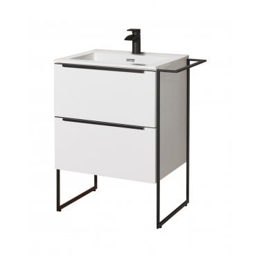 Highlife Bathrooms Ulva 600 White Unit with Black Stainless steel Frame
