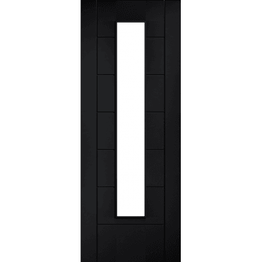 Linear Black 7 Panel 1 Lite Clear Glaze Laminate Door
