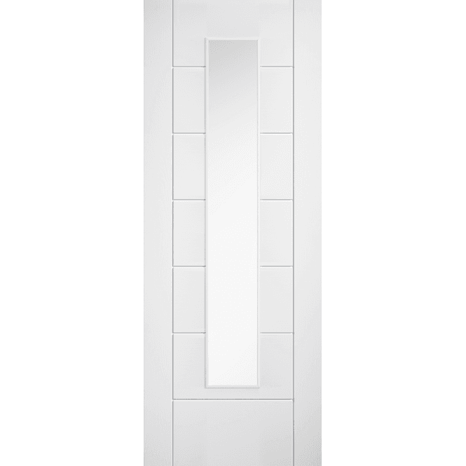 LPD Doors Linear White 7 Panel 1 Lite Clear Glaze Laminate Door