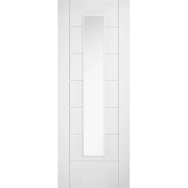 Linear White 7 Panel 1 Lite Clear Glaze Laminate Door