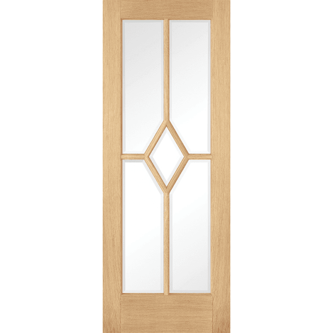 LPD Doors Reims Oak Pre-Finished 5 Lite With Clear Glass Diamond Door