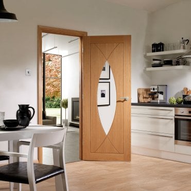 Internal Oak Pre-Finished Pesaro with Clear Glass Door