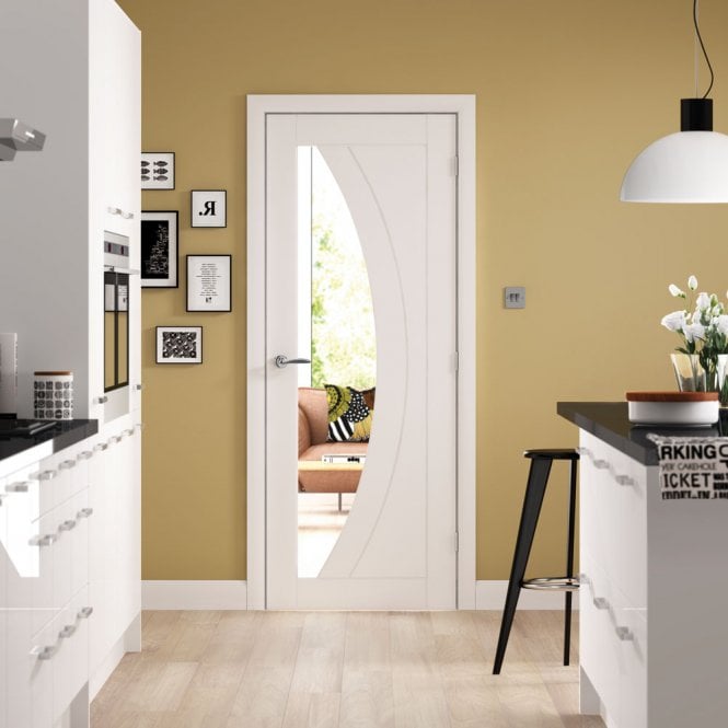 XL Joinery Internal White Primed Salerno with Clear Glass Door