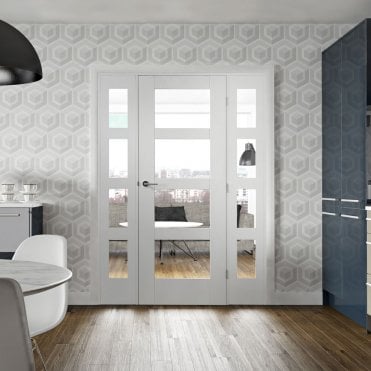 Internal White Primed Shaker 4 Light Fire Door - Clear Glass